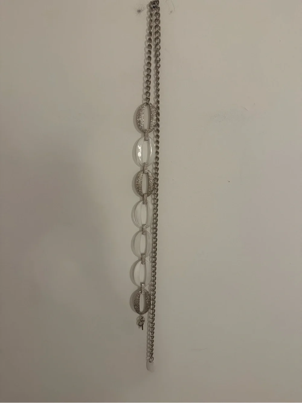 Chico’s Silver Clear Lucite Oval Link Chain Belt Statement Y2K
